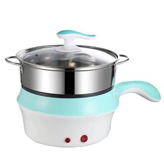 Ca Nấu Mì mini, Nấu Cơm Đa Năng Có Tay Cầm 1,2L - Nồi Lẩu Điện Mini Kèm Giá Hấp INOX