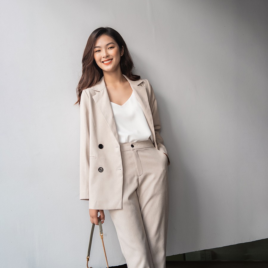 Set vest blazer nữ Lauren be MAIIMER dáng suông quần baggy | BigBuy360 - bigbuy360.vn