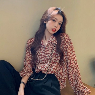 ❥ Áo Sơ Mi Chiffon Mỏng Tay Dài In Họa Tiết Hoa Thời Trang Xuân Thu 2023 Cho Nữ