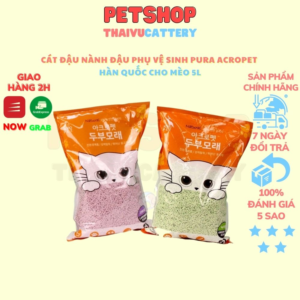 Cát Đậu Nành Đậu Phụ Vệ Sinh Pura Acropet Hàn Quốc Cho Mèo 5L