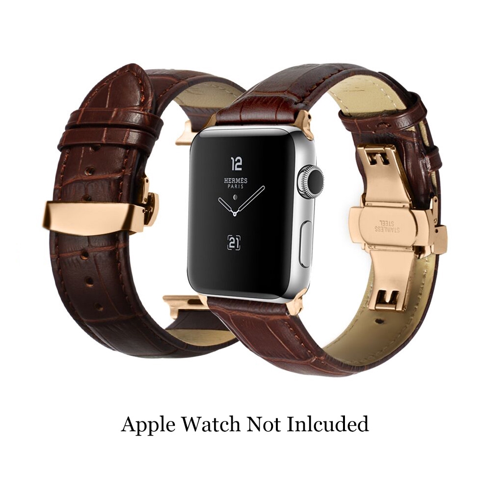 Apple Watch Bands Black Brown Watch Strap Deployment Clasp Adapter 38mm 42mm / 40mm 44mm for iWatch Series 4 Series 3 2