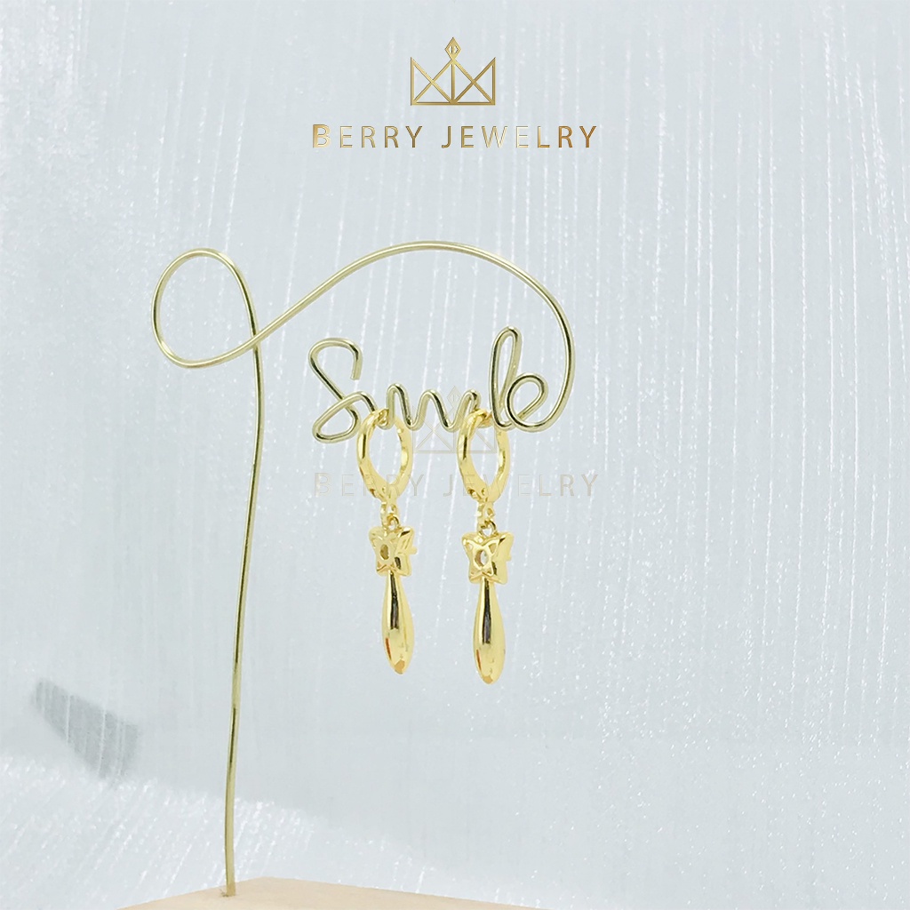 Khuyên Tai Nữ Đẹp, Bông Tai Hoa 4 Cánh Dáng Dài Xi Mạ Vàng 18K | B20VHT6