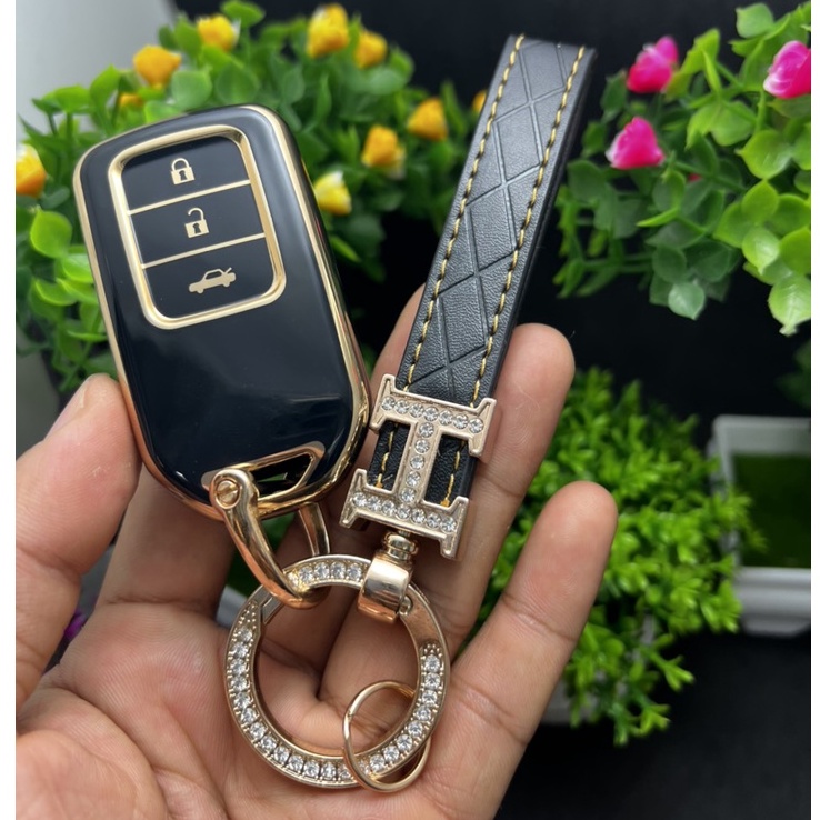 Bọc chìa khóa-ốp chìa khóa TPU Đen vàng 3 nút Smart key cho xe ô tô  Honda HRV / CRV / Jazz / BRV 2014-2021