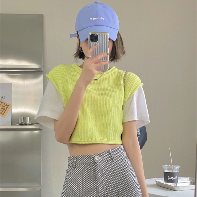 Áo croptop dệt kim sát nách cá tính