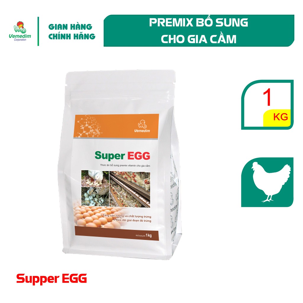 Vemedim SUPER EGG Premix bổ sung vitamin cho gia cầm, tăng sản lượng trứng, tăng chất lượng vỏ trứng, gói 1kg