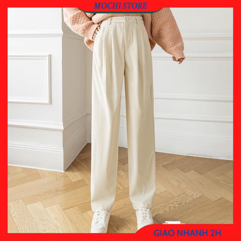Quần Ống Suông Nữ Lưng Cao, Quần Ống Rộng Nữ Nhung Tăm Kéo Khóa Lưng Thun Sau 3 Màu Đen, Kem, Nâu Dễ Phối Đồ Siêu Tôn Dá | BigBuy360 - bigbuy360.vn