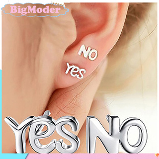 1 Đôi Bông Tai Mạ Bạc 925 Chữ Yes / No Phong Cách Hàn Quốc