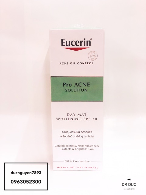 Kem Dưỡng Làm Sáng Da Chống Nắng Eucerin Pro Acne Day Mat Whitening SPF 30 Dành Cho Da Nhờn Mụn