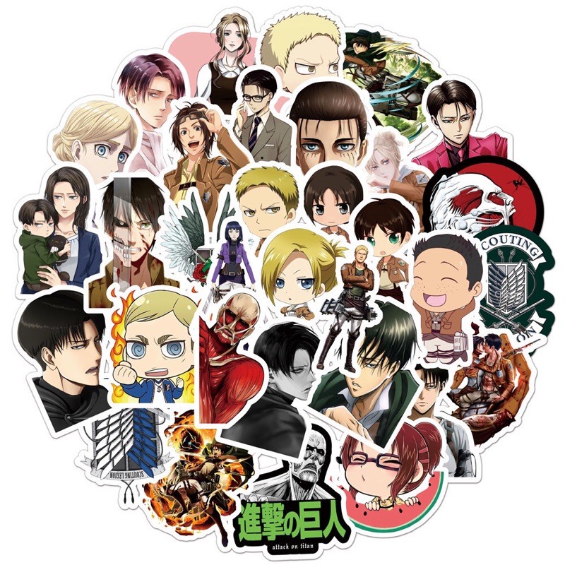 Set 50 miếng dán sticker chống thấm nước Attack On Titan dùng trang trí sổ tay, điện thoại, laptop, vali, ván trượt...
