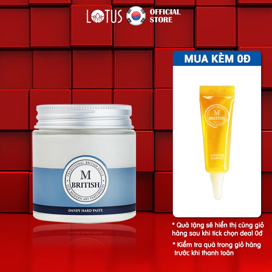 Sáp vuốt tóc tạo kiểu, tạo độ phồng nhẹ cao cấp dành cho nam nữ hàn quốc BRITISH M Dandy Hard Paste 100g
