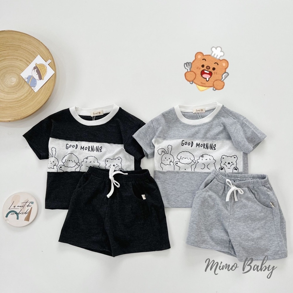 Bộ cotton cộc tay thân phối in hình gấu đáng yêu cho bé Mimo baby QA17
