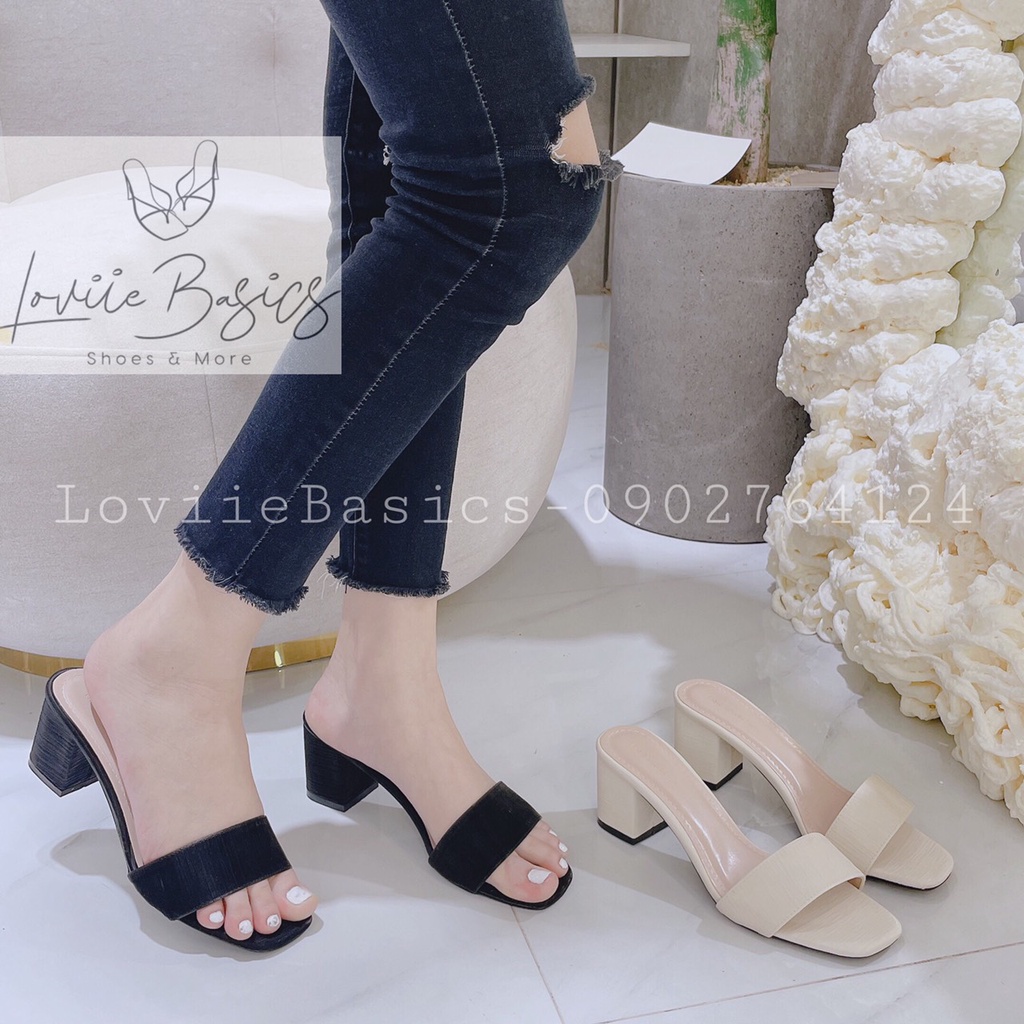 DÉP GUỐC LOVIIE BASICS - DÉP CAO GÓT NỮ THỜI TRANG QUAI NGANG -DÉP ĐẾ VUÔNG 5CM D201267