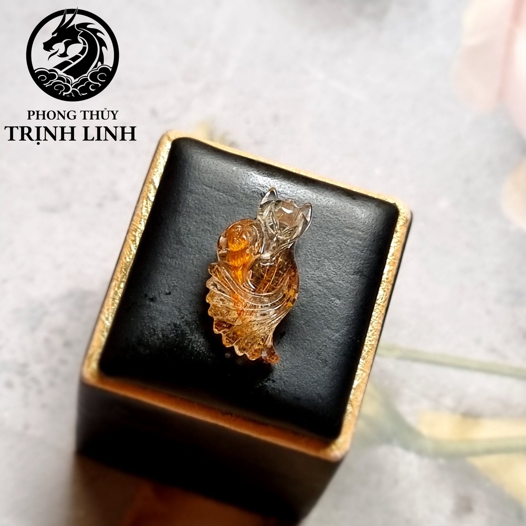 MẶT DÂY CHUYỀN CỬU HỒ LY ĐUÔI VŨ ÔM HOA MÀU VÀNG NÂU  LÔ 2