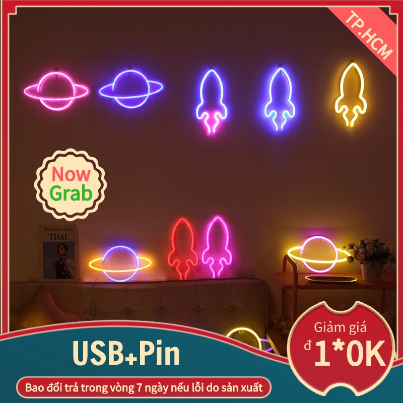 【Tặng MÓC TREO USB  】Đèn LED chữ neon hình Hành Tinh Vũ Trụ  trang trí làm đèn decor phòng ngủ , quán MOXI.