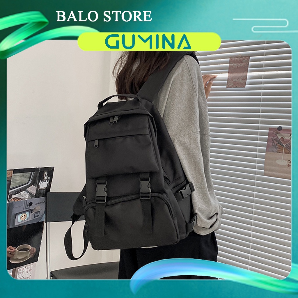 Balo Nam Nữ Màu Đen ULZZANG Cặp Sách Đi Học To Rộng Giá Rẻ GUMINA