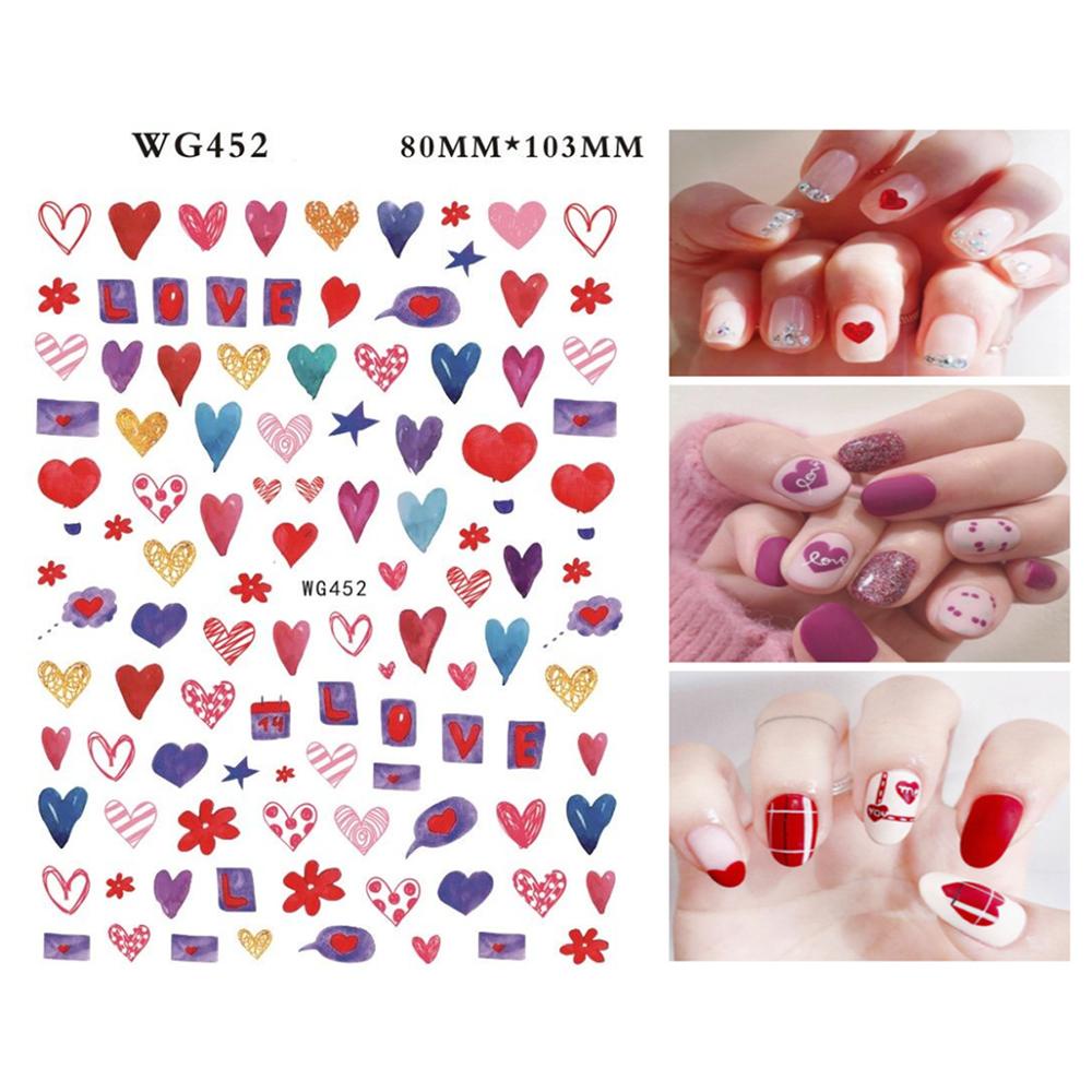 MIH Miếng Dán Móng Tay 3D Tự Dính Họa Tiết Trái Tim Màu Sắc Đẹp Mắt Thích Hợp Làm Quà Valentine