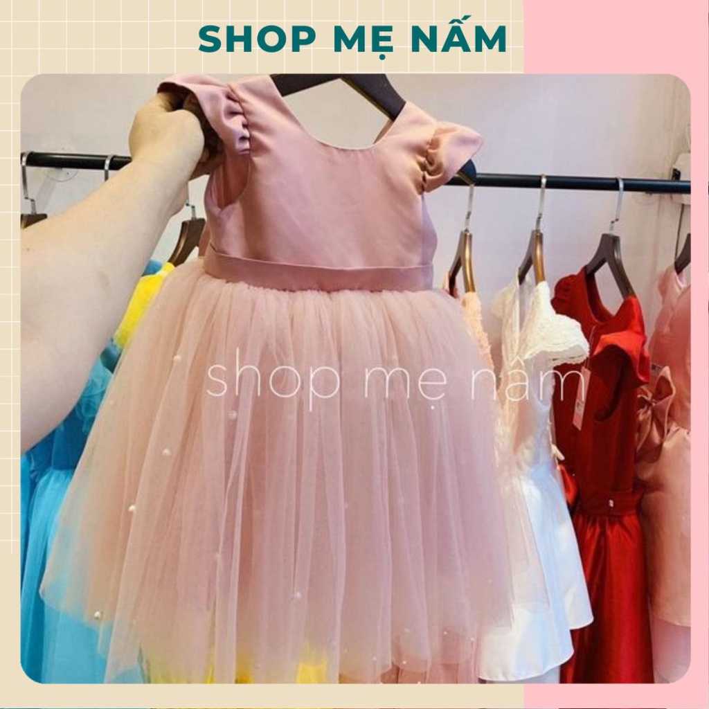 Đầm bé gái dáng xòe nơ lưng phi lụa mix ren mềm đính ngọc - Shop Mẹ Nấm