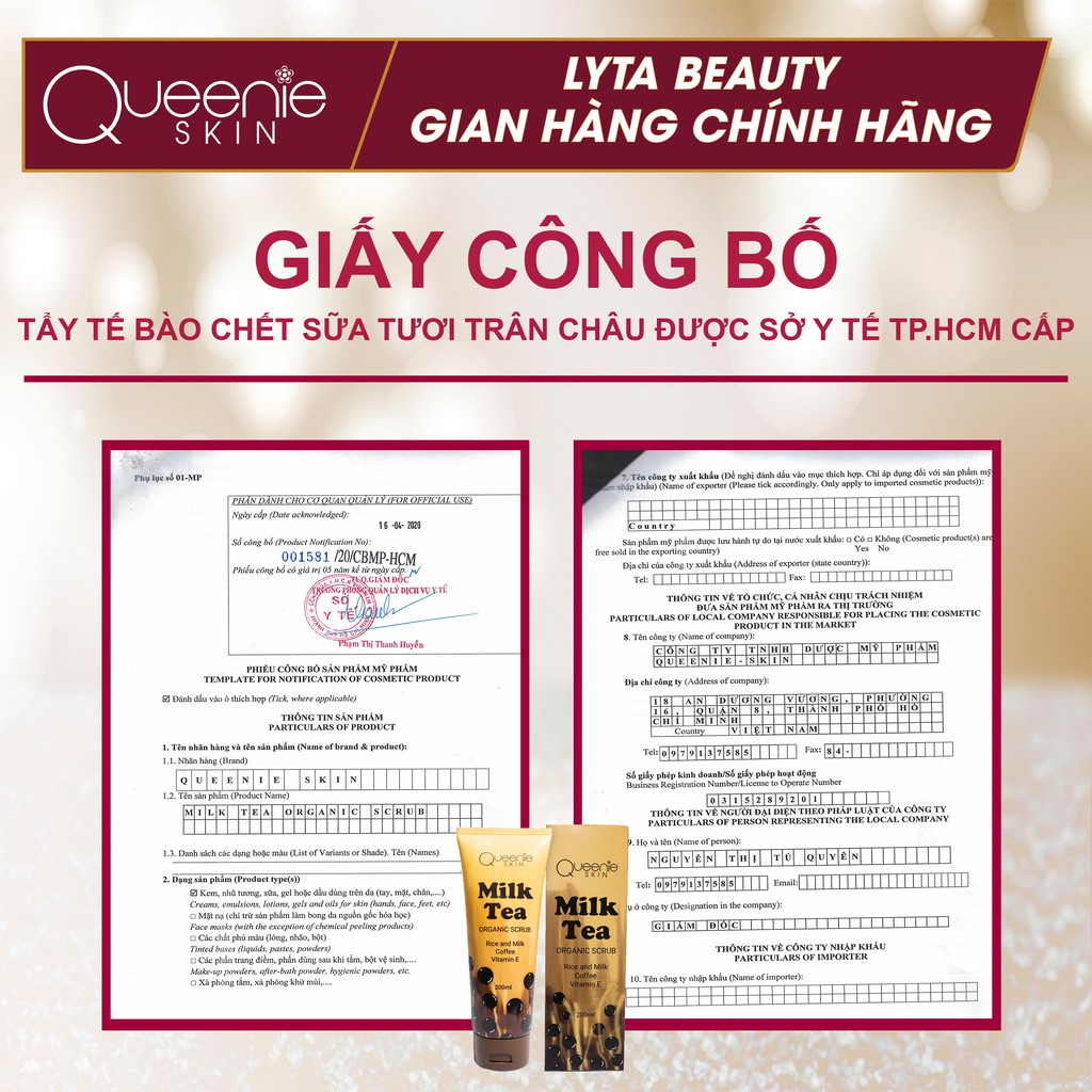 Tẩy tế bào chết sữa tươi trân châu đường đen Queenie Skin 200ml