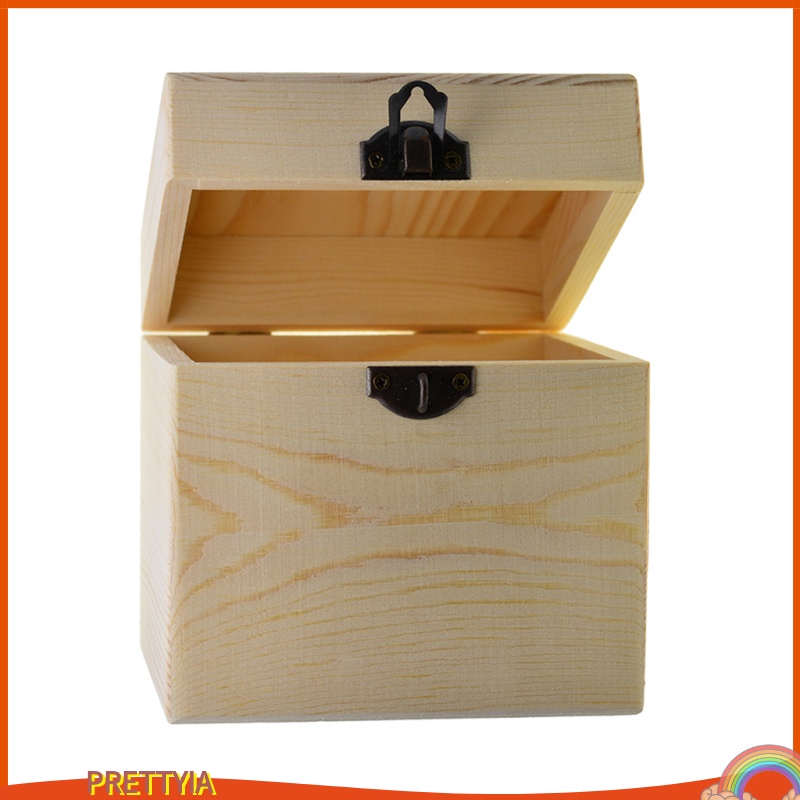 [PRETTYIA]Unpainted Wooden Storage Box Jewelry Gift Memory Small Chest Craft Box Large