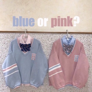 Áo len ulzzang cổ V hồng pastel (sẵn)