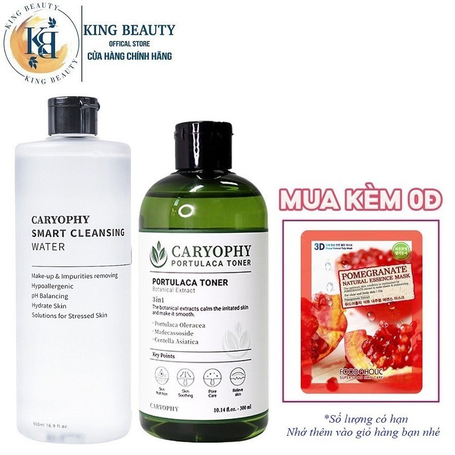Combo Giảm Mụn, Làm Sạch Da Chuyên Sâu Caryophy (Tẩy trang 500ml + Toner 300ml)