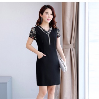 Đầm suông trung niên dự tiệc tặng dây chuyền cổ big size 68-85kg