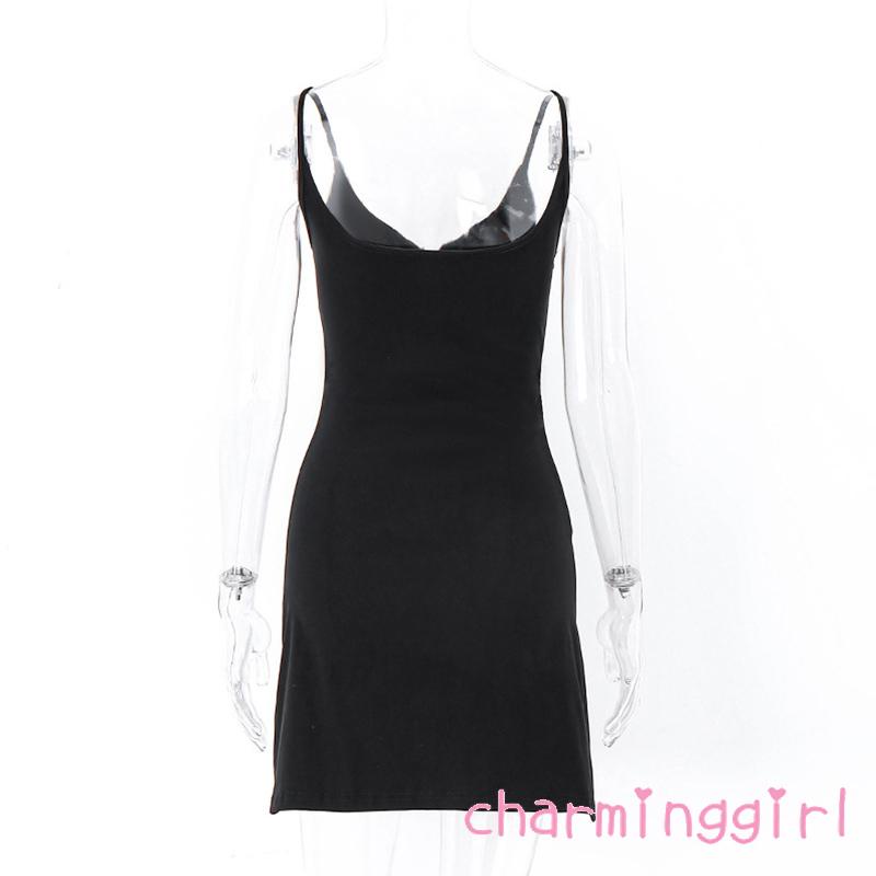 Đầm Ngắn Cổ Chữ V Màu Đen Hở Lưng Phối Nơ Thời Trang Mùa Hè Cho Nữ