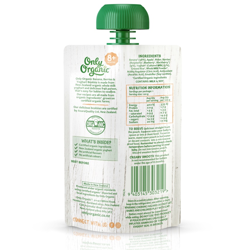 Dinh Dưỡng Ăn Dặm Hữu Cơ Sữa Chua, Các Loại Dâu Only Organic 120g