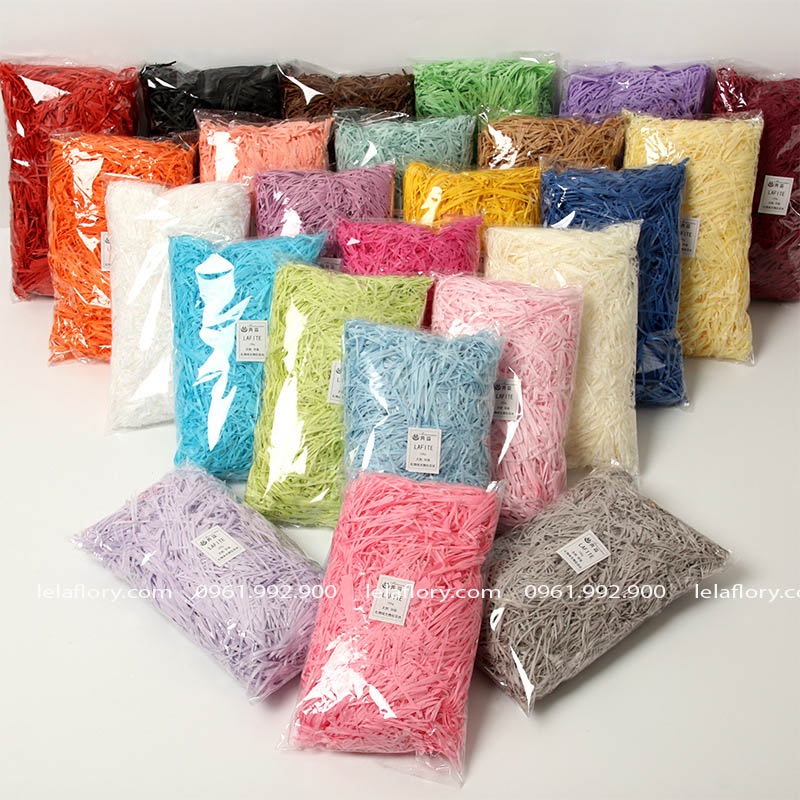 Giấy rơm lót hộp quà, giấy kraft cắt sợi lót hộp quà tặng nhiều màu sắc (túi ~100g)- PKK0043