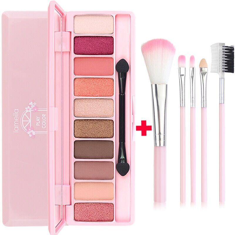 Bảng Phấn Mắt Bóng Lưu vực [Ten-color eyeshadow palette + 5 brushes] waterproof earth grapefruit mermaid peach makeup The matte pearlescent