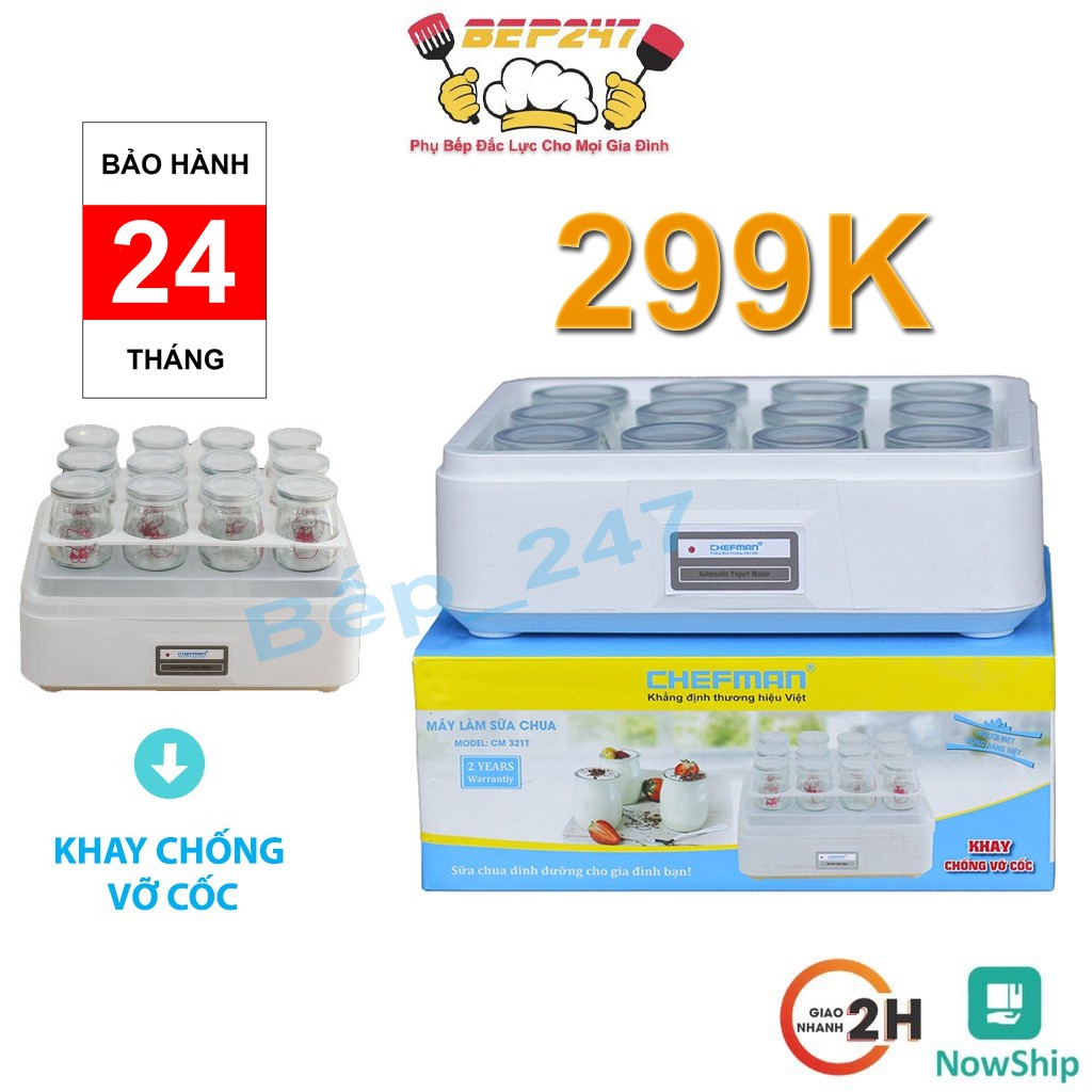 Máy Làm Sữa Chua Chefman CM - 321T, Bảo Hành 24 Tháng, 12 Cốc Thủy Tinh Cao Cấp, Có Khay Chống Vỡ Cốc An Toàn