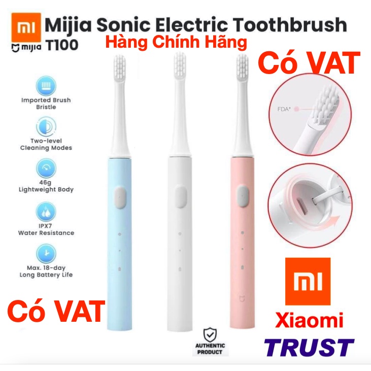 Bàn chải điện Xiaomi Mijia T100  (pin sạc) va Bộ 3 Đầu bàn chải T100 - kháng nước ipx7 - Bàn Chải Đánh Răng Mijia T100 | BigBuy360 - bigbuy360.vn