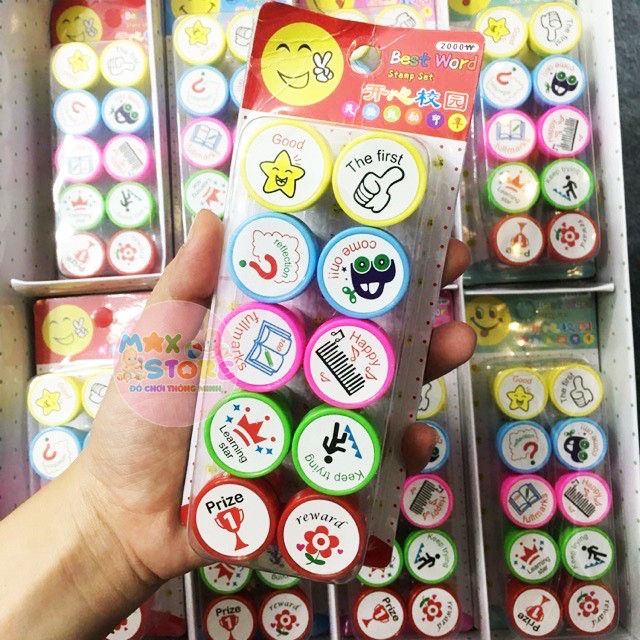 BỘ 10 CON DẤU STICKER LỜI KHEN THƯỞNG CHO BÉ