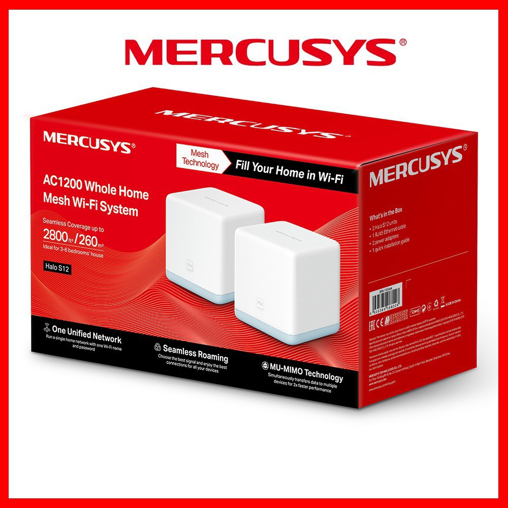 Bộ phát wifi  Mesh Mercusys Halo S12 (2-Pack) Chuẩn AC Tốc Độ 1200Mbps cho gia đình. Chính hãng, BH 24 tháng