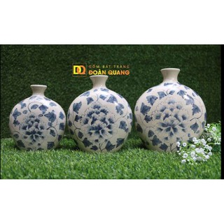 BÌNH HOA DẸT MEN RẠNG BÁT TRÀNG VẼ HOA PHÙ DUNG