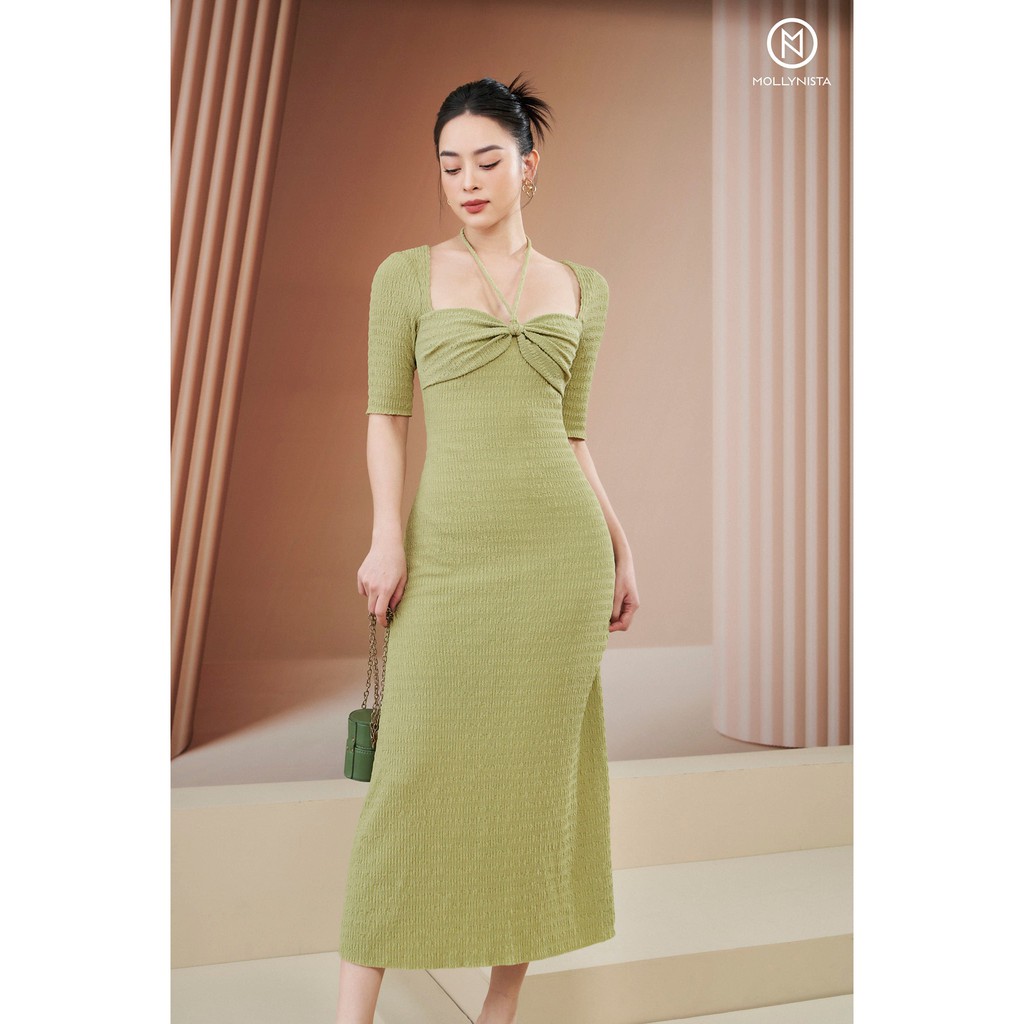 MOLLYNISTA - Đầm Rina thun nhúm ngực có tay quyến rũ nữ tính thiết kế cao cấp đi chơi đi tiệc gợi cảm