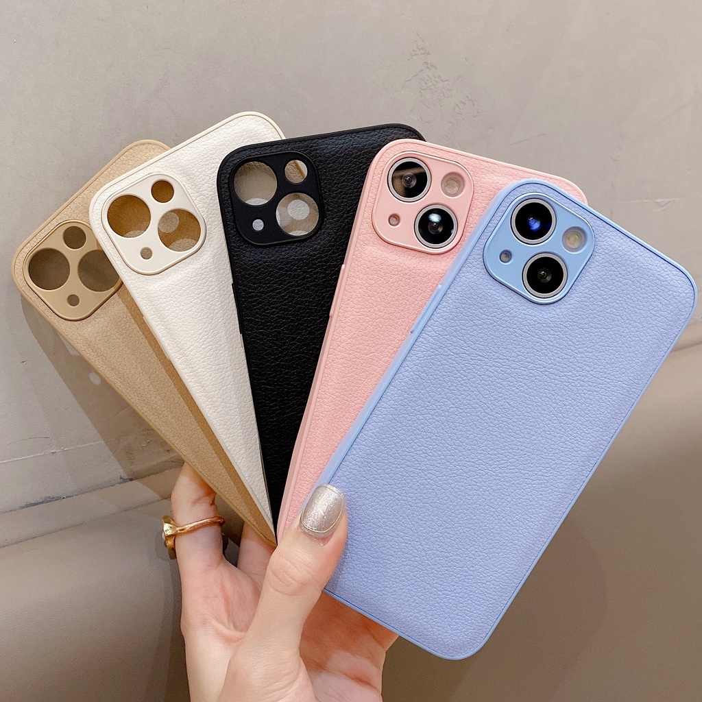 Ốp Điện Thoại Da PU Màu Trơn Cho iPhone 13ProMax 12pro 11pro X XR XSMax 8Plus
