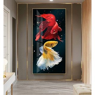 Tranh treo tường nghệ thuật đôi cá Betta may mắn phong thủy chất liệu bóng kiếng hoặc vải canvas ooopic_23725139