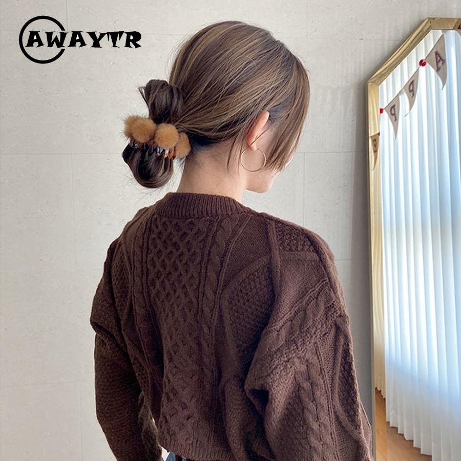 Kẹp tóc đuôi ngựa bằng vải lông có tay cầm thời trang