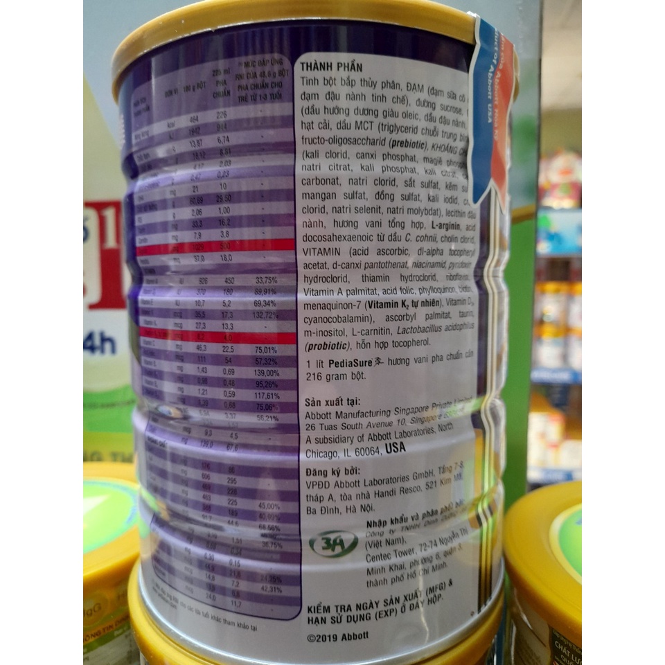 Lon Sữa Bột Pediasure  850g.. nguồn dinh dưỡng đầy đủ và cân đối được chứng minh lâm sàng giúp bé tăng cân nặng