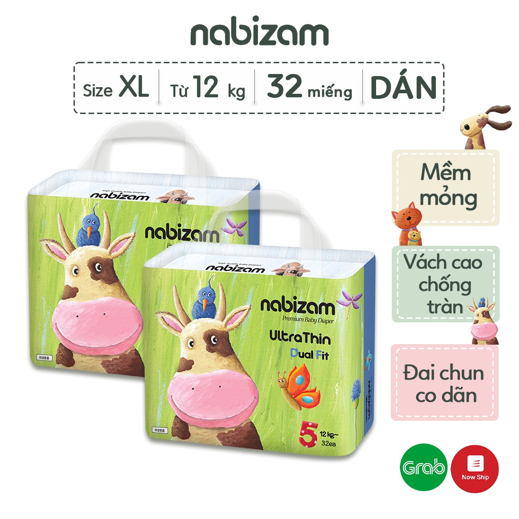 Combo 2 Bịch Bỉm Dán NABIZAM Ultra Thin Nội Địa Hàn Siêu Mỏng Size XL Cho Bé Trên 12kg, 32 Miếng/Bịch