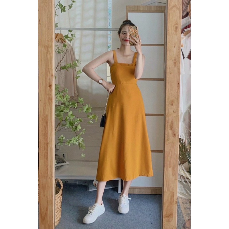 ĐẦM MAXI 2 DÂY VÀNG DU LỊCH SIÊU XINH✅FREESHIP-MẶC LÀ XINH✅ ĐẦM MIDI DÀI CỘT NƠ LƯNG CHỤP ẢNH DU LỊCH 2021 | BigBuy360 - bigbuy360.vn