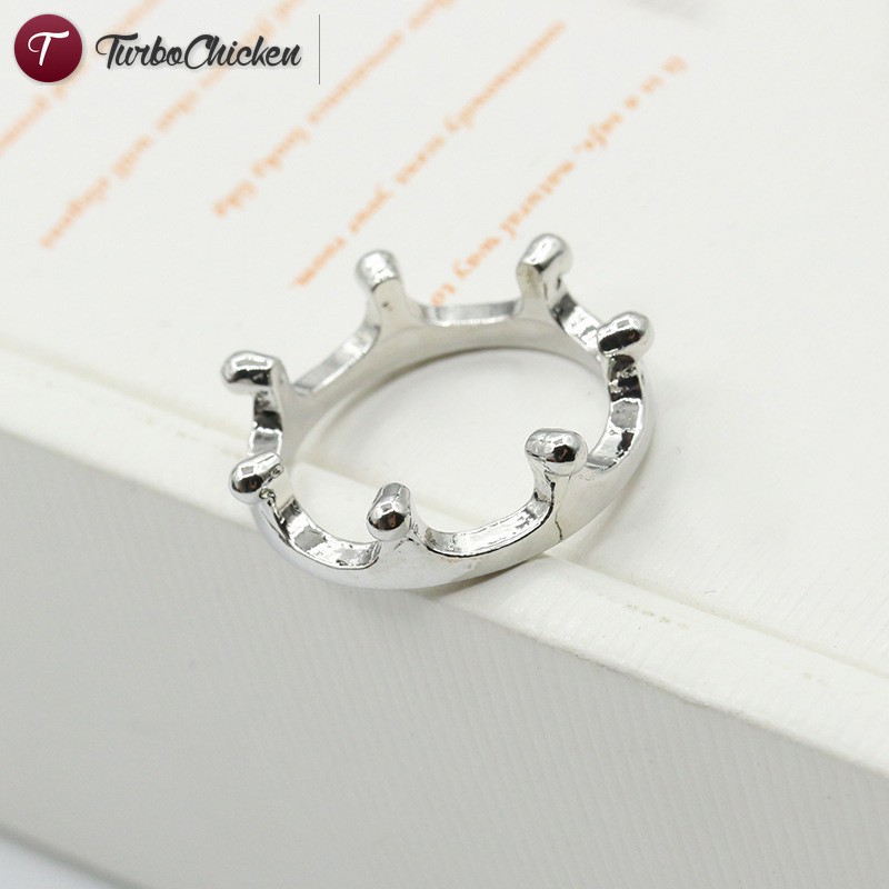 T⋄ Simple Fashion Women Crown Rings Solid Color Plated Gold Silver Alloy Ring Ladies Wedding Jewelry