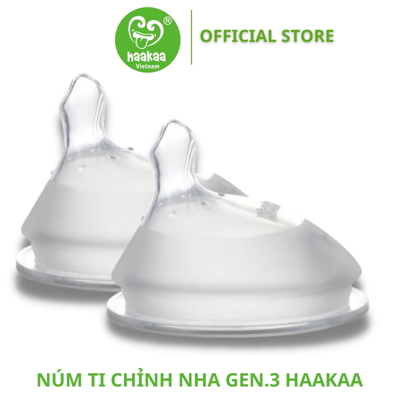 Núm ti Gen.3 Haakaa. Thiết kế lệch tâm độc quyền. Chất liệu silicone cao cấp, an toàn. Không chứa BPA, PVC và phthalate