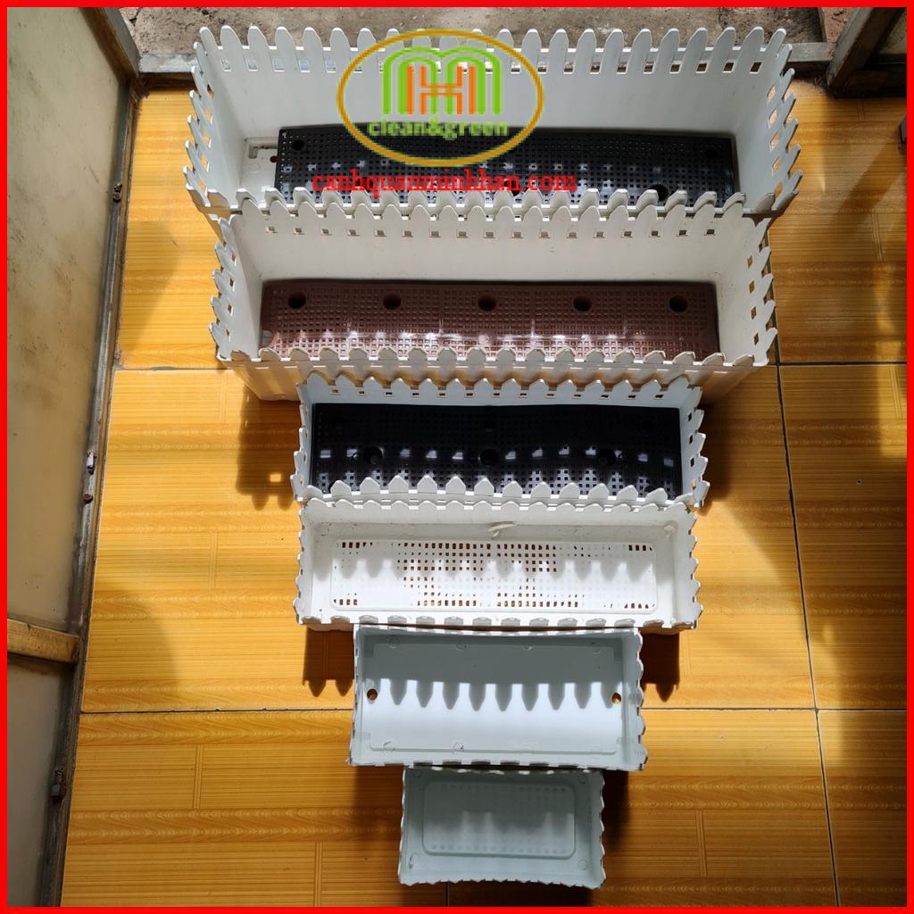 Chậu nhựa hàng rào trồng cây size lớn dày có vỉ có lỗ thoát nước giúp cây tránh ngập úng màu trắng tinh tế