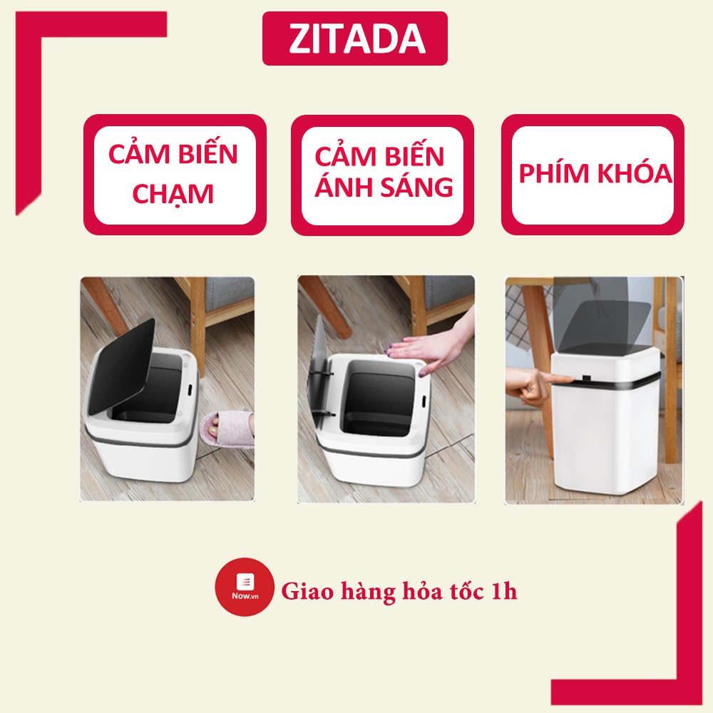 Thùng rác thông minh cảm ứng tự động cảm biến ánh sáng Zitada cho phòng khách, phòng ngủ, vệ sinh, văn phòng  13 lít