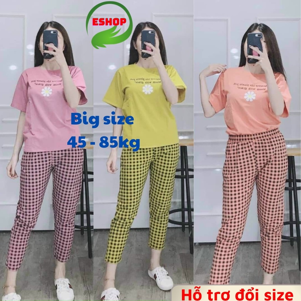 Đồ bộ nữ set bộ dài mặc nhà đẹp caro hoa cúc thể thao [Video thật]  Đồ bộ cotton nữ bigsize (45 -85kg) Đồ bộ thun nữ