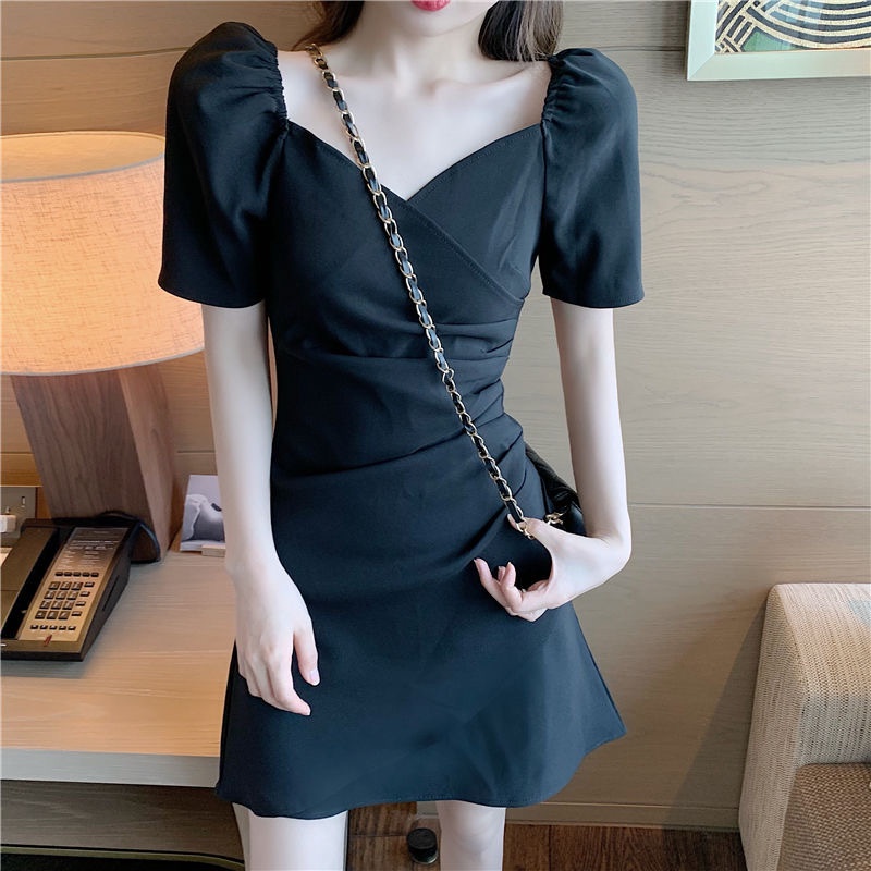 IELGY   Đầm Tay Ngắn Dáng Ôm Phong Cách Thời Trang Pháp Dành Cho Nữ