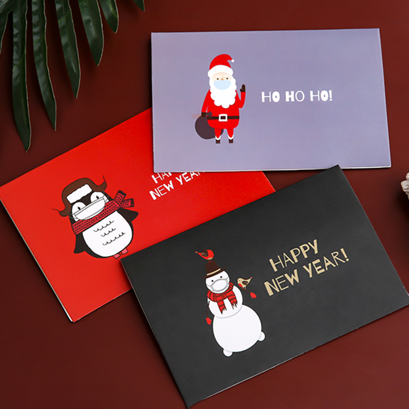 Bộ 6 Thiệp Giáng Sinh X-Mas Hình Động Vật Hoạt Hình Dễ Thương Kèm Phong Bì