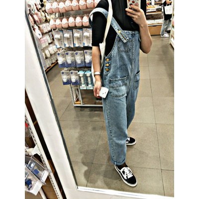 [ORDER] Quần yếm ulzzang quần yếm jean lửng rộng ống suông quần yếm bò jeans kiểu hàn quốc